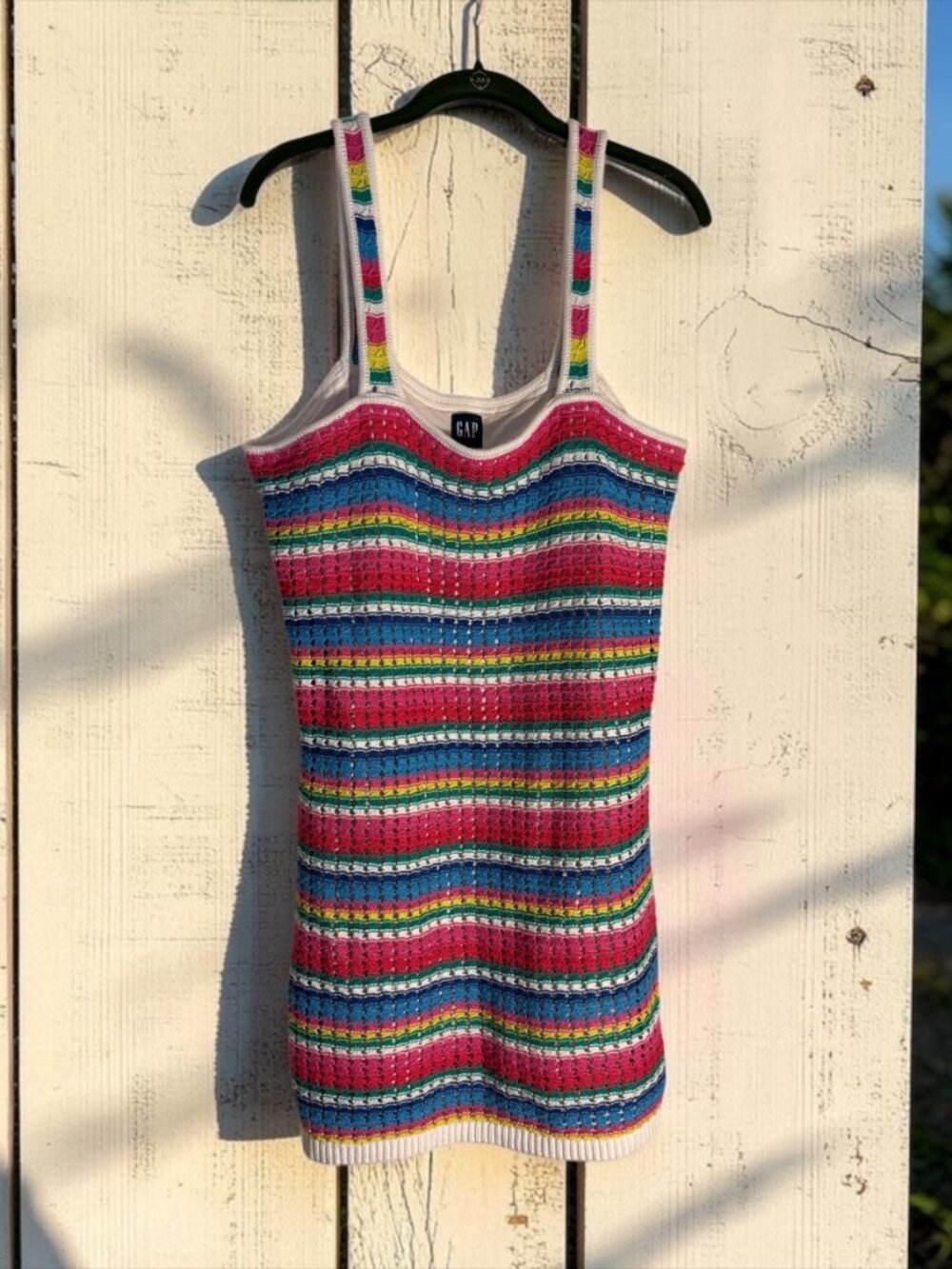 Gap Multi Color Stripe Crochet Mini Dress Sz L